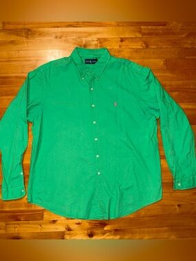 Polo Ralph Lauren Mens 2XL Kelly Green Pink Pony Cotton Button Down Shirt XXL